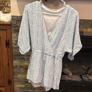 Floral Wrap Dress with Blue and White Pattern